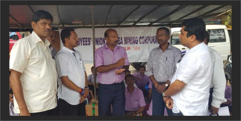 Goa Forward party leaders meet striking mining workers at Bicholim