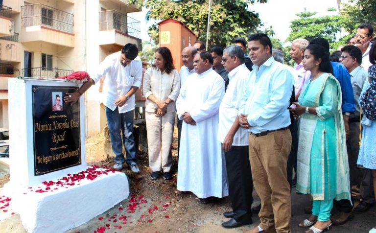 Vijai Sardesai unveils plaque naming Fatorda Road after late Monica Dias