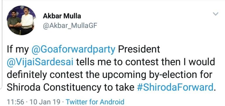 GFP leader Akbar Mulla to contest for Shiroda by-poll, if Sardesai tells