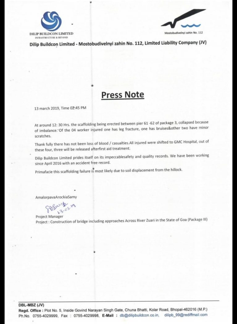 Scaffolding of fly over collapsed because of imbalance: Dilip Buildcon