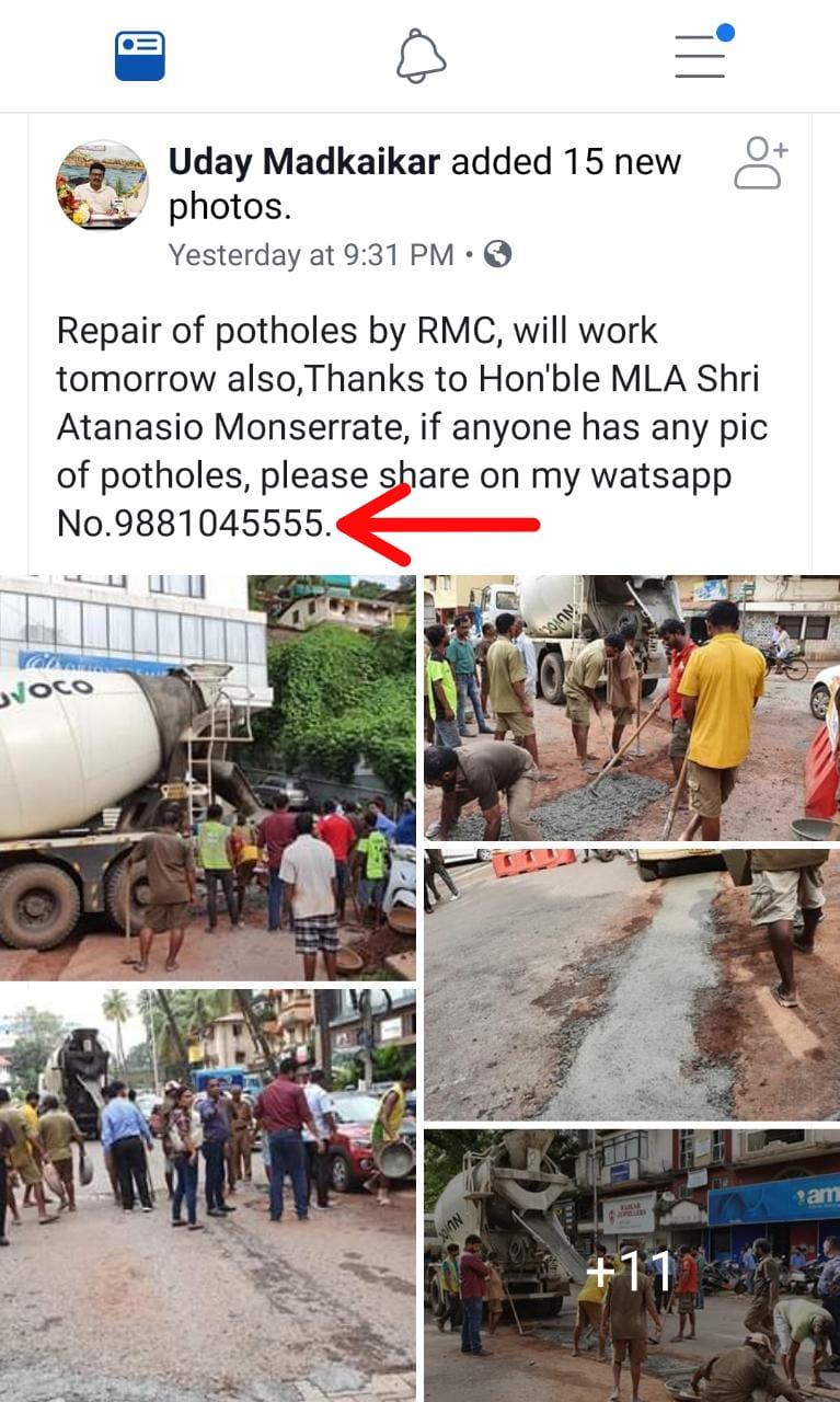 Click a pic of pothole and get it repaired in no time in Panaji, thanks to Monserrate
