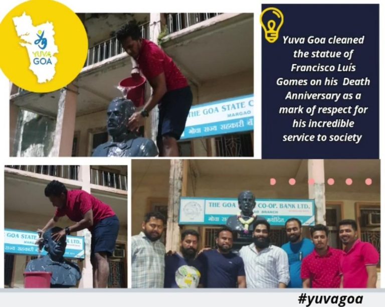 Yuva Goa cleans statue of Dr Francisco Luis Gomes
