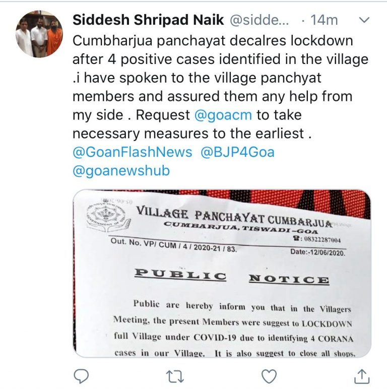 Cumbharjuva locks down after COVID-19 cases, Siddesh Naik assures all help