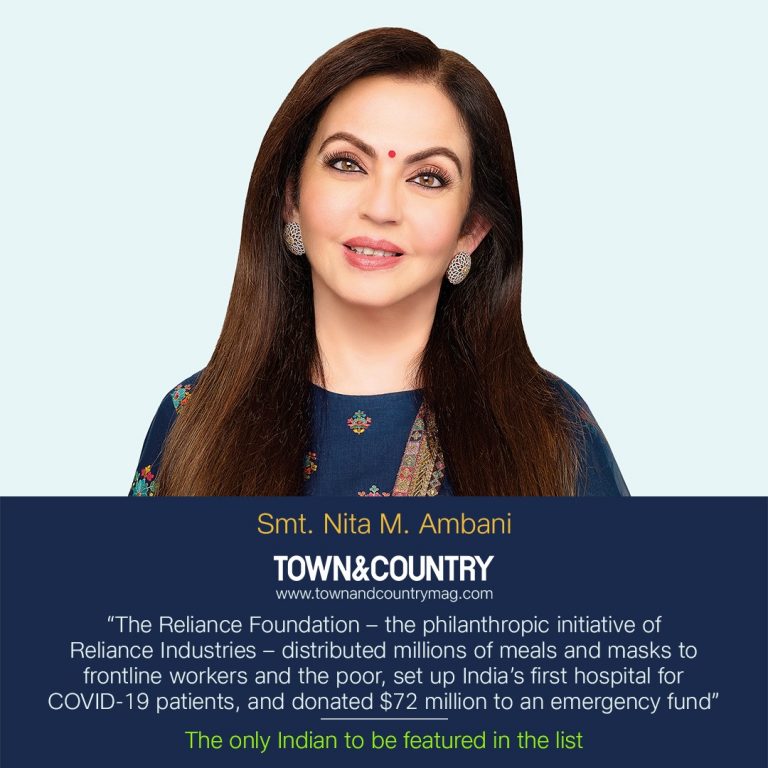 Nita Ambani recognised among top Philanthropists of 2020 who stepped up during Covid- By USA’s town and Country Magazine