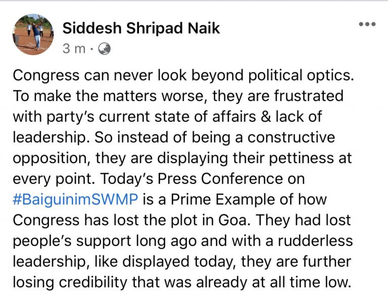 BJP’s Siddesh Naik slams Congress, says party displaying their ‘pettiness’