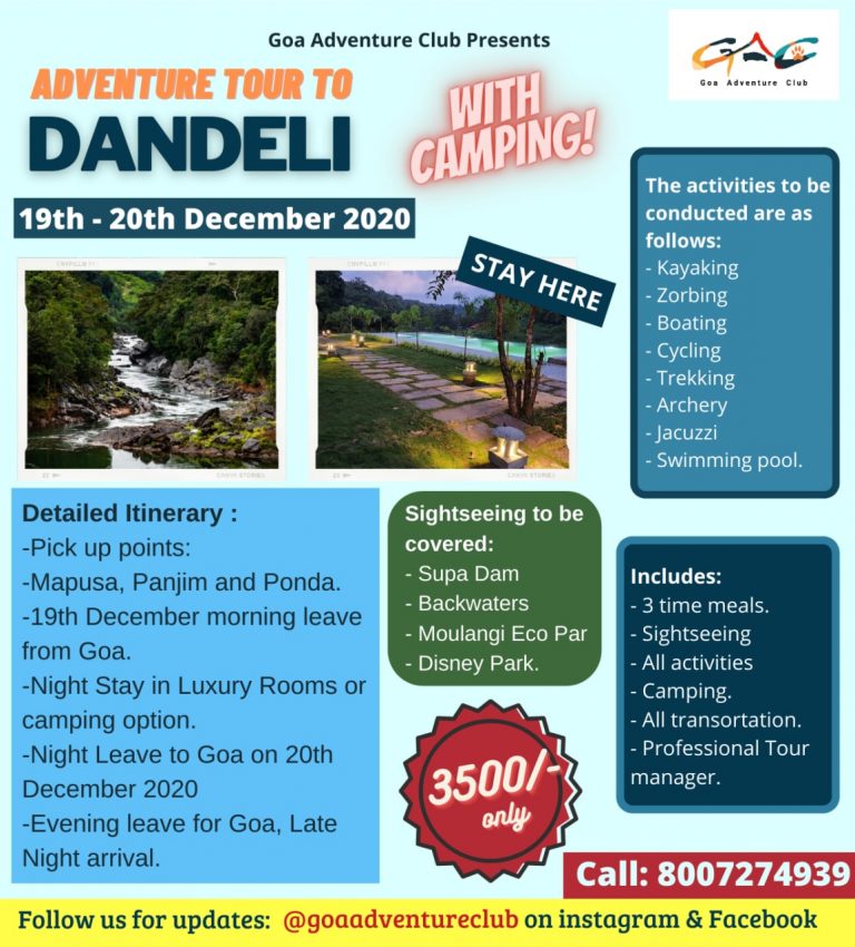 Camping opportunity in Dandeli for Goans on 19th December 2020