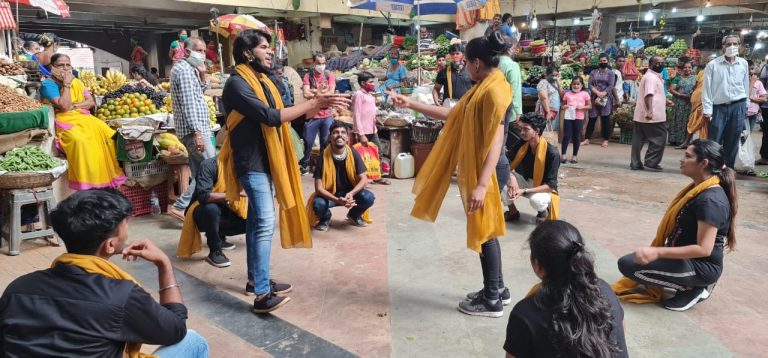 Theatre artists from Kala Academy perform street plays spreading awareness on Covid
