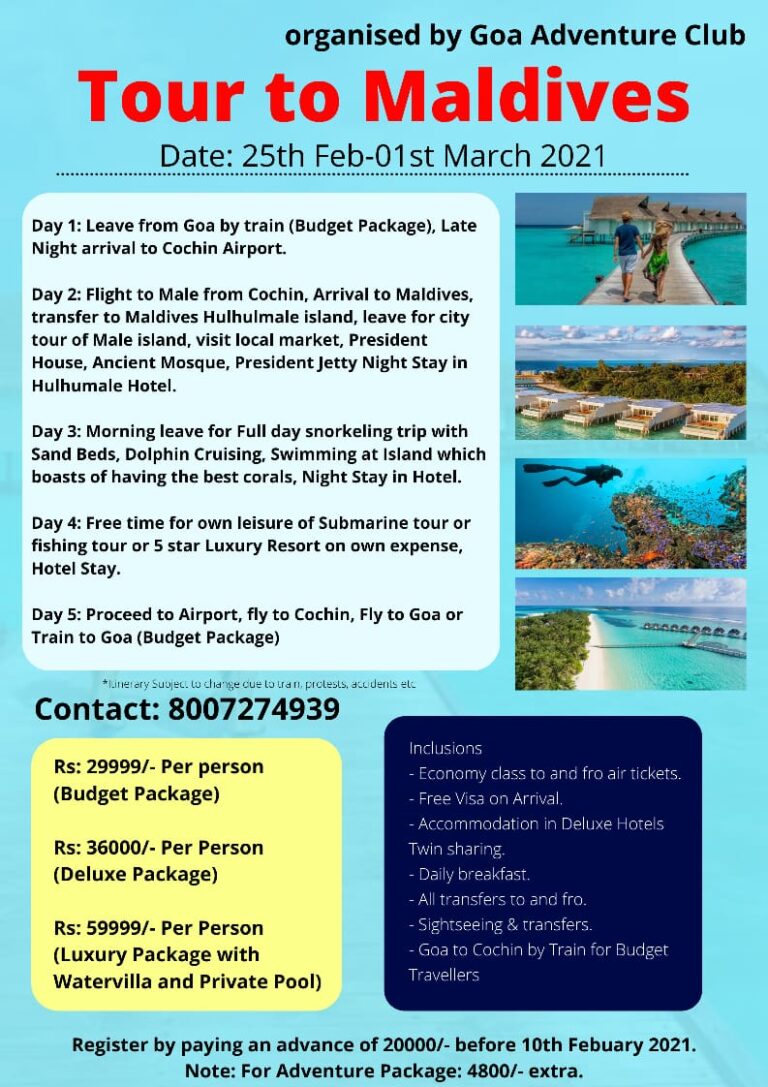 Goans can now travel Maldives only at 29999/- with Goa Adventure Club
