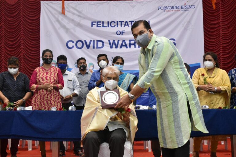 Covid Warriors felicitated by Porvorim Rising at Salvador Do Mundo Panchayat