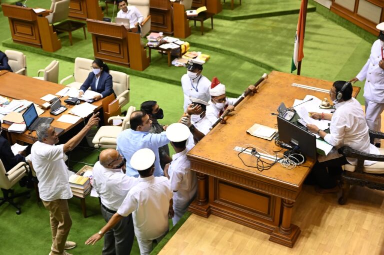Opposition benches rushed to the well objecting to minister’s theatrics comment