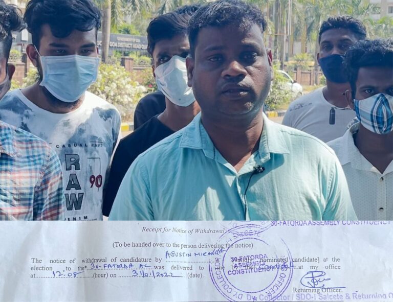 Fatorda candidate Agostinho Miranda withdraws in favour of Vijai.