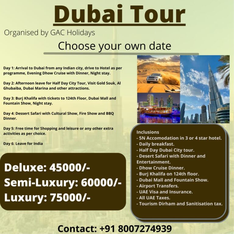 Goans can Travel to Dubai with GAC Holidays at 45000/- only