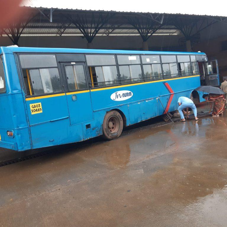 When Kadamba Bus runs into a trench at Canacona bus stand