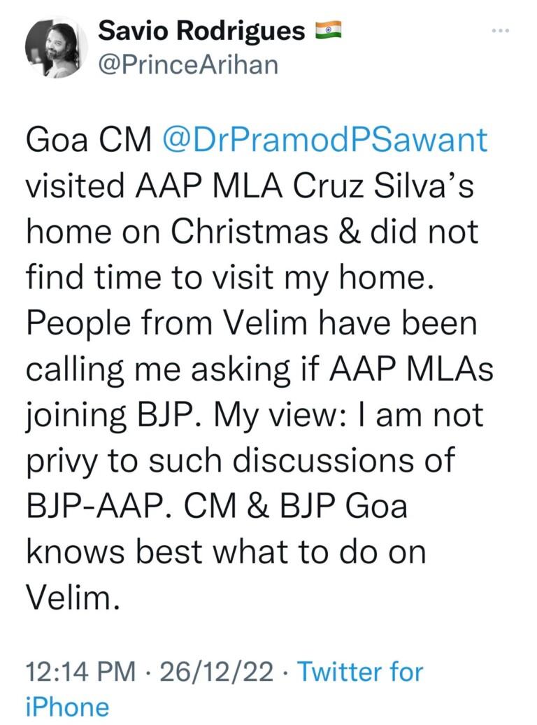 CM’s visit to AAP MLAs and not finding time to visit my home fuels speculations on they joining BJP: Party Spokesman