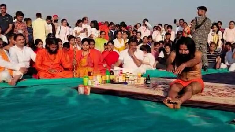 Baba Ramdev hits Miramar beach, performs Asanas, Puja