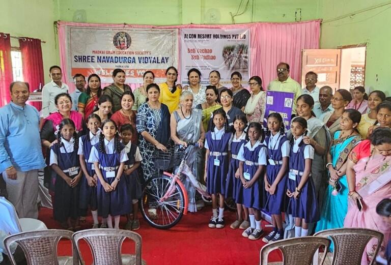 Girl students of Shree Navadurga High School, Madkai given bicycles
