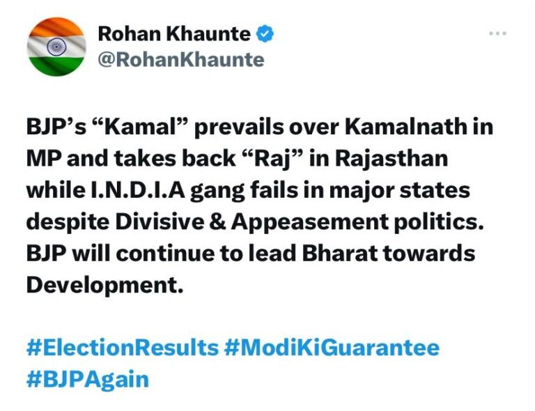 BJP’s Kamal prevailed over Kamalnath in MP, takes back Raj in Rajasthan: Rohan Khaunte