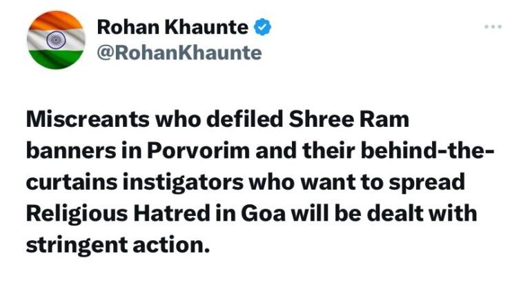 Miscreants who defiled Shree Ram banners in Porvorim would be death with stringent action