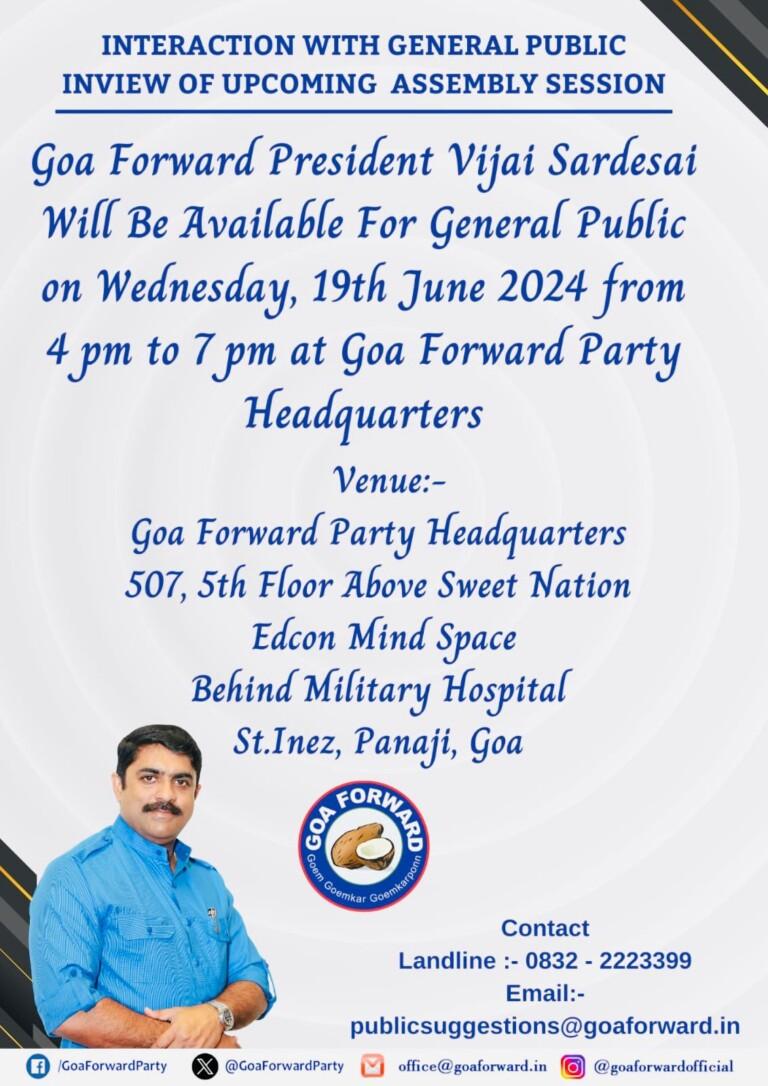 GFP invites public to interact with its President Vijai Sardesai on June 19