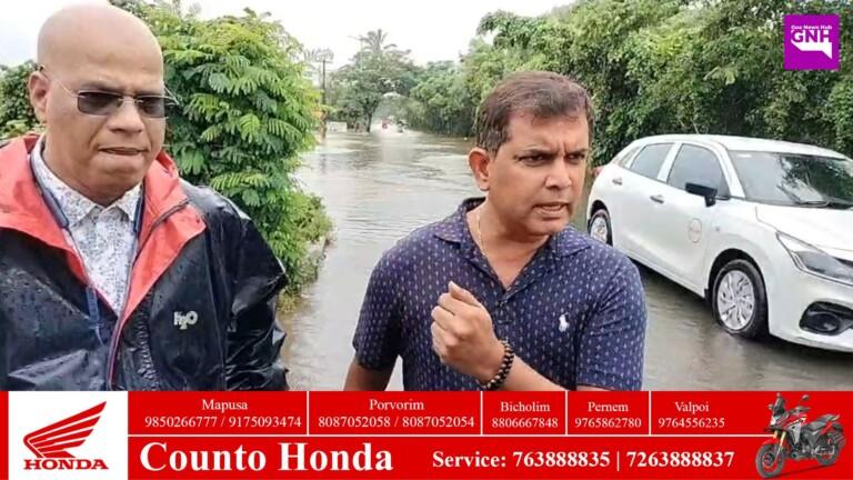 Merces road under water, AAP Goa chief, social activist visits the spot