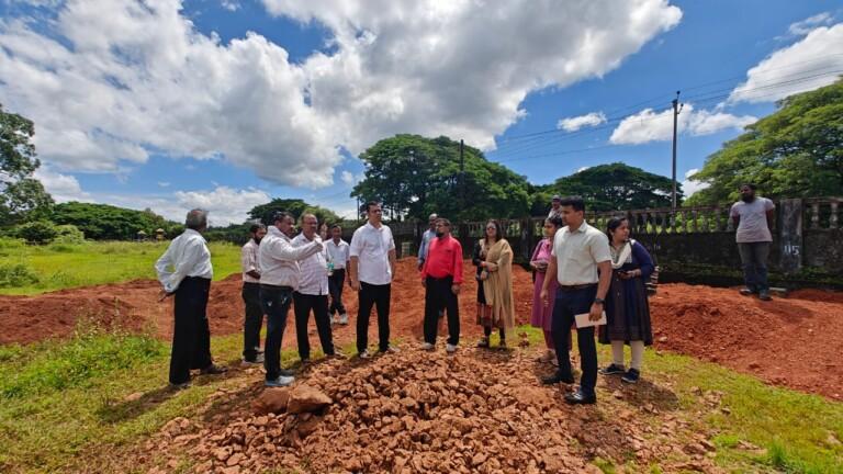 MLA Yuri Alemao lays the foundation stone for the futsal ground in Cuncolim