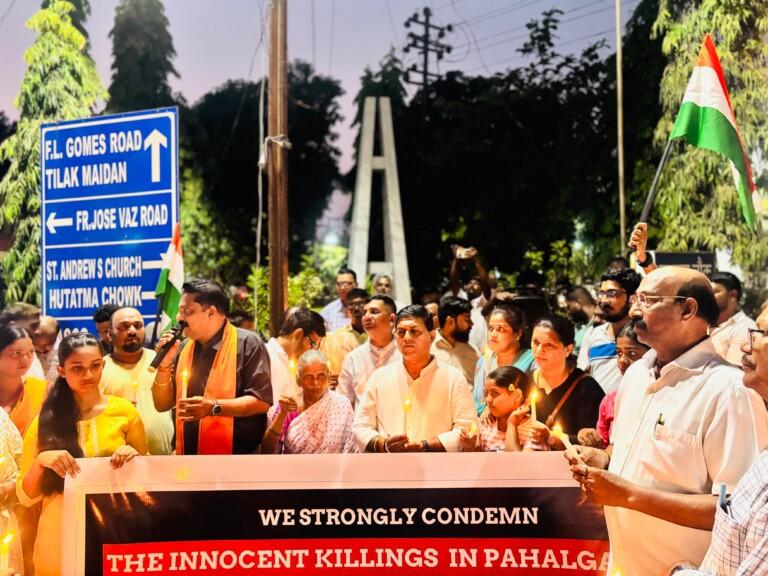 Vasco MLA Krishna Salkar Leads Protest March Condemning Pahalgam Terror Attack