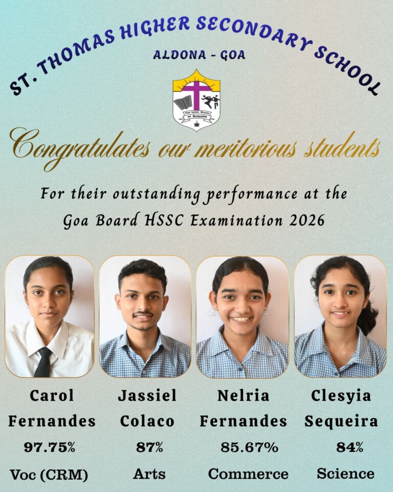 Outstanding HSSC Results 2026 – St. Thomas Higher Secondary School, Aldona